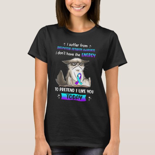 関節リウマチの認識度猫 Tシャツ (正面)