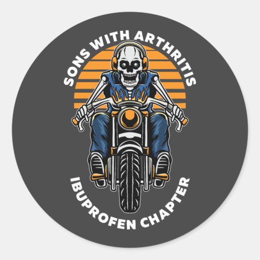 関節炎イブプロフェンの息子の章:おもしろいバイクもしくは自転車に乗る人 ラウンドシール (正面)