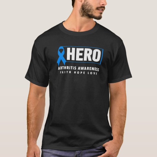 関節炎ヒーローブルーリボン関節炎認識度 Tシャツ (正面)