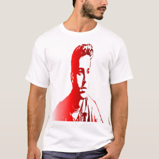 関赤と白係eを持つ男のポートレート tシャツ