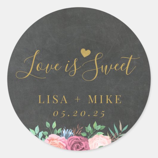 闇と金ゴールドフローラ愛は甘い結婚式の引き出物 ラウンドシール (正面)