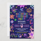 闇のハロウィーンの誕生日パーティーでネオングロー 招待状 (正面)