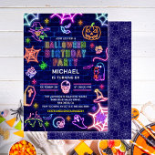 闇のハロウィーンの誕生日パーティーでネオングロー 招待状