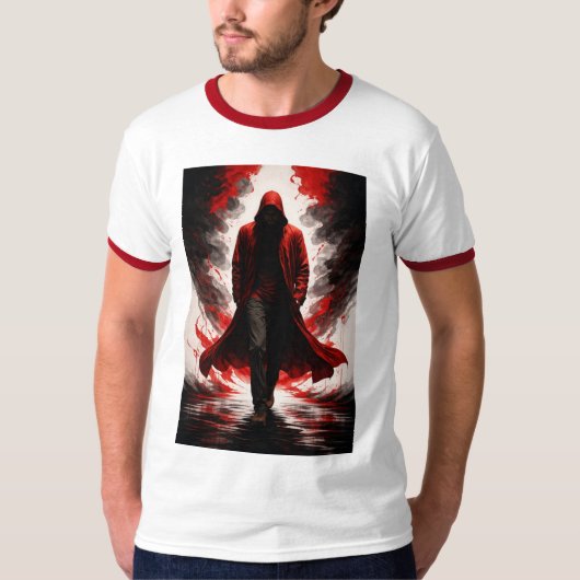 闇の力が覚醒する 赤いフードの人物 Tシャツ (正面)