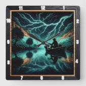 闇の魚釣り スクエア壁時計 (正面)