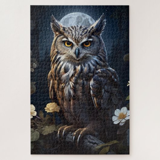 闇を見守るムーンライトフクロウ ジグソーパズル (縦)