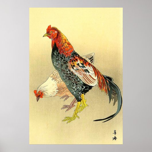 闘鶏と雌鶏 辻可古 1900-1910年代 ポスター (正面)