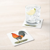 闘鶏の紫系統のオンドリ スクエアペーパーコースター (インサイチュ)