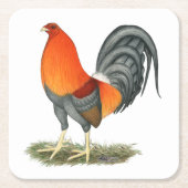 闘鶏の紫系統のオンドリ スクエアペーパーコースター (正面)