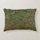 防保ろうけつ染め緑と錆の葉のパターン アクセントクッション (正面)
