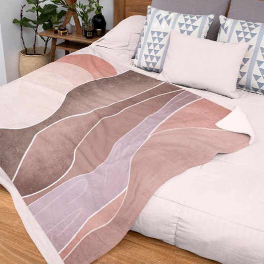 防峰の美しい山の風景を描モダン画 フリースブランケット