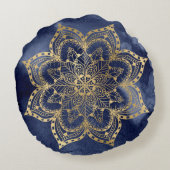 防峰マンダラ金ゴールドネイビーブルーインクテクスチャー ラウンドクッション (裏面)