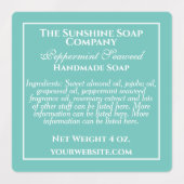 防水ティール（緑がかった色）と白せっけん成分 ラベル (デザイン1)