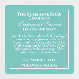 防水ティール（緑がかった色）と白せっけん成分 ラベル