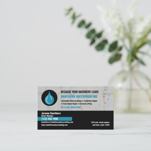 防水会社ブルー 名刺 (スタンド正面)
