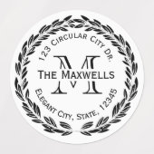 防水住所 シールカスタムモノグラムラウンド ラベル (デザイン2)