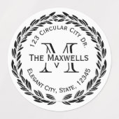 防水住所 シールカスタムモノグラムラウンド ラベル (デザイン1)