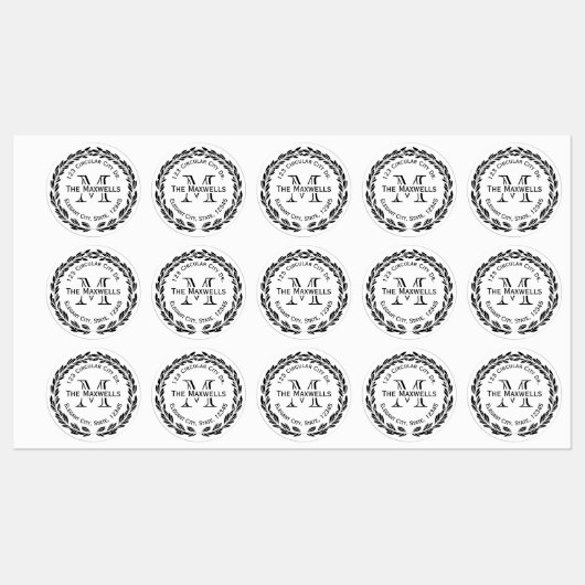 防水住所 シールカスタムモノグラムラウンド ラベル (シート)