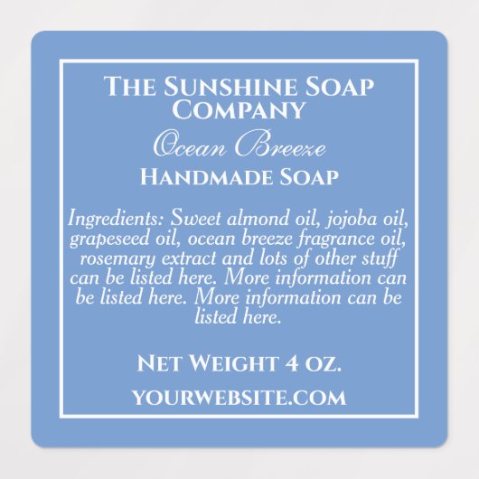 防水性ベビーブルー&ホワイト石鹸の成分 ラベル (デザイン3)