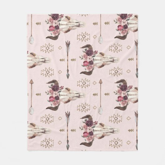 防波矢とスカル、水彩模様。 フリースブランケット (正面)