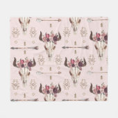 防波矢とスカル、水彩模様。 フリースブランケット (正面(横))