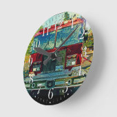 防火壁時計に出席する消防車 ラウンド壁時計 (傾斜)