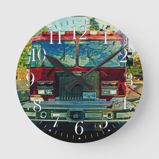 防火壁時計に出席する消防車 ラウンド壁時計 (正面)