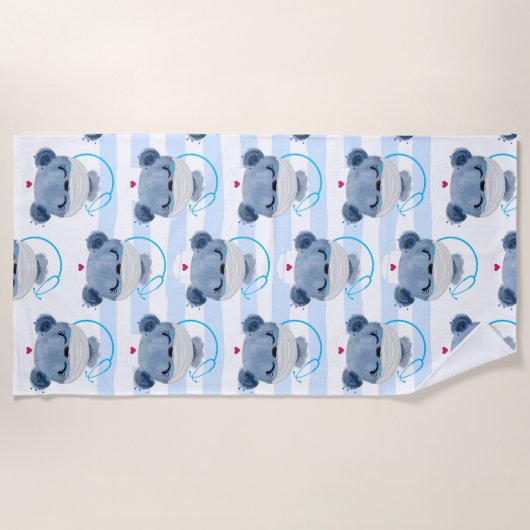 防護用のマスクを着たかわいいクマのナース ビーチタオル (正面)
