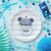 防護用マスクを着たかわいいクマのナース ペーパープレート (パーティー)