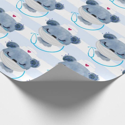 防護用マスクを着たかわいいクマのナース ラッピングペーパー (角)