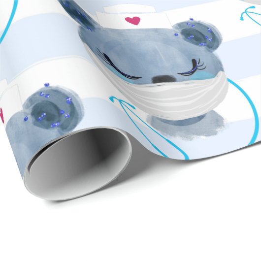 防護用マスクを着たかわいいクマのナース ラッピングペーパー (ロールコーナー)