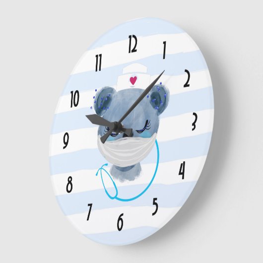 防護用マスクを着たかわいいクマのナース ラージ壁時計 (傾斜)