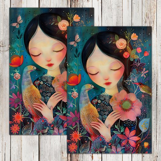 防鳥と花娘の切り離し 薄葉紙