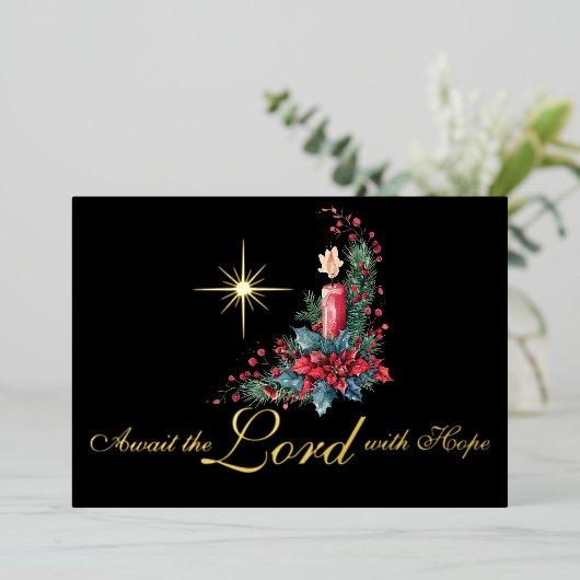 降臨は主を待ち望むクリスマススター 箔シーズンカード (立ち正面)