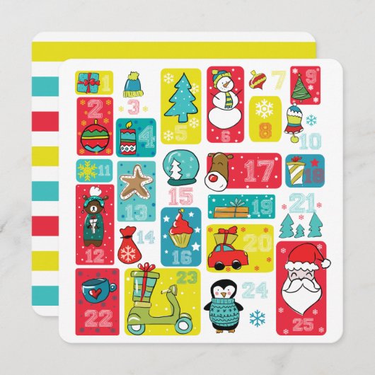 降誕カレンダーのクリスマス漫画 シーズンカード (正面/裏面)