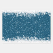 降雪と雪の縁どクリスマスブルー/赤ID728 ラッピングペーパーシート (正面)