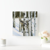 降雪のシカ スクエア壁時計 (ホーム)