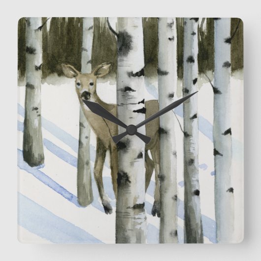 降雪のシカ スクエア壁時計 (正面)