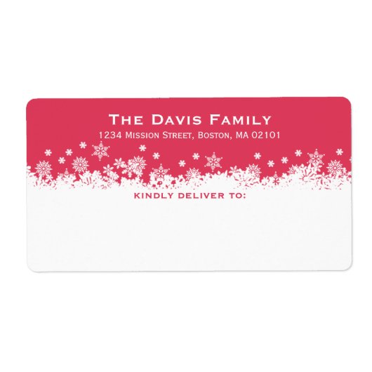 降雪の赤い白い配送先住所 ラベル (正面)
