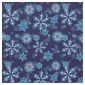 降雪の青雪片パターン ファブリック (クローズアップ)