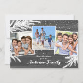 降雪エバーグリーン灰色3枚の写真クリスマス シーズンカード (正面)