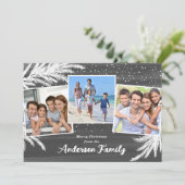 降雪エバーグリーン灰色3枚の写真クリスマス シーズンカード (スタンド正面)