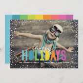 降雪カラフルハッピーホリデーズ写真 シーズンカード (正面/裏面)