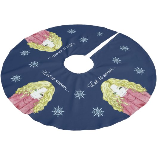 降雪ガールクリスマスツリースカート ブラッシュドポリエステルツリースカート (アングル)