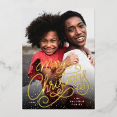 降雪スクリプトのクリスマスフォト 箔シーズンカード (正面)