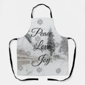 降雪スノーフレークスクリスマス白黒スケッチ エプロン (正面)
