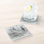 降雪スノーフレークスクリスマス白黒スケッチ ガラスコースター (アングル)