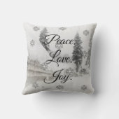 降雪スノーフレークスクリスマス白黒スケッチ クッション (裏面)