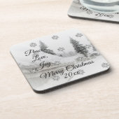 降雪スノーフレークスクリスマス白黒スケッチ コースター (左側)