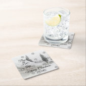 降雪スノーフレークスクリスマス白黒スケッチ スクエアペーパーコースター (インサイチュ)